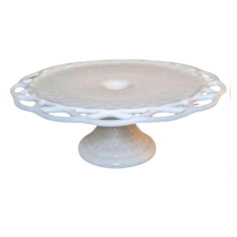 Imperial Milk Glass Cake Stand: Open Lace Diamond Point Pattern